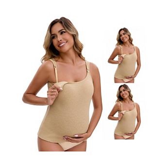 3 Packs Women's Maternity Thermal Tank Tops Built-In Bra Pregnancy NursingCamisole Adjustable Straps