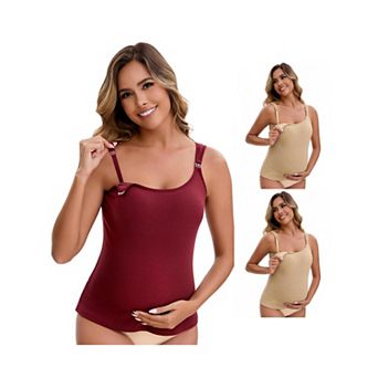 3 Packs Women's Maternity Thermal Tank Tops Built-In Bra Pregnancy NursingCamisole Adjustable Straps