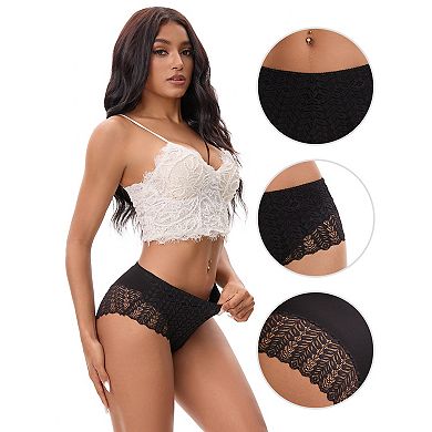 3 Packs Women's Mid Rise Breathable Soft Lace Underwear Briefs