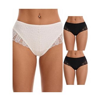 3 Packs Women's Mid Rise Breathable Soft Lace Underwear Briefs