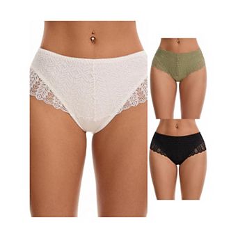 3 Packs Women's Mid Rise Breathable Soft Lace Underwear Briefs