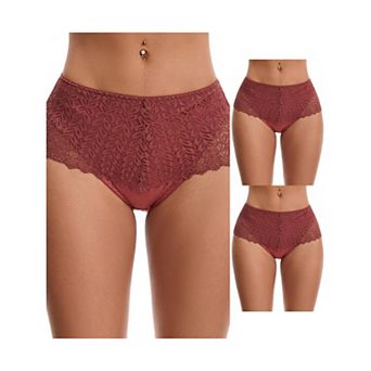 3 Packs Women's Mid Rise Breathable Soft Lace Underwear Briefs