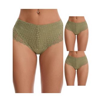 3 Packs Women's Mid Rise Breathable Soft Lace Underwear Briefs