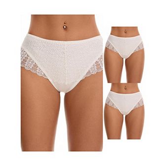 3 Packs Women's Mid Rise Breathable Soft Lace Underwear Briefs