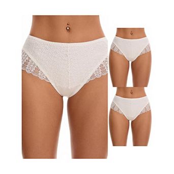 3 Packs Women's Mid Rise Breathable Soft Lace Underwear Briefs