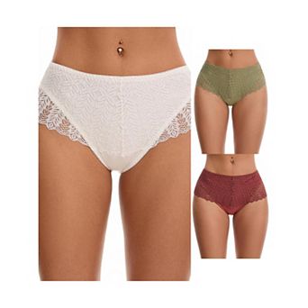 3 Packs Women's Mid Rise Breathable Soft Lace Underwear Briefs