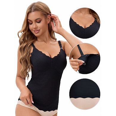 3 Packs Women's Lace Nursing Tanks with Adjustable Straps Breastfeeding V Neck Built-In Bra Cami
