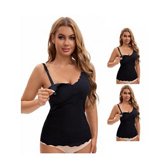 3 Packs Women's Lace Nursing Tanks with Adjustable Straps Breastfeeding V Neck Built-In Bra Cami