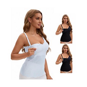 3 Packs Women's Lace Nursing Tanks with Adjustable Straps Breastfeeding V Neck Built-In Bra Cami