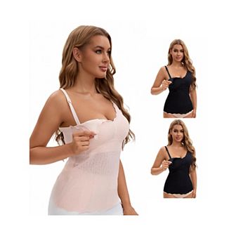 3 Packs Women's Lace Nursing Tanks with Adjustable Straps Breastfeeding V Neck Built-In Bra Cami