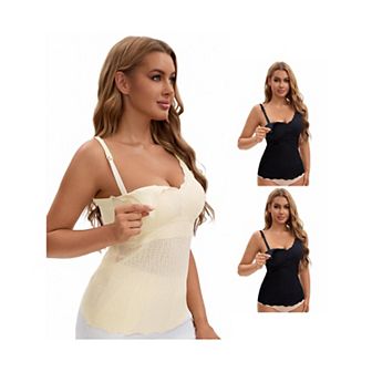 3 Packs Women's Lace Nursing Tanks with Adjustable Straps Breastfeeding V Neck Built-In Bra Cami
