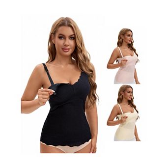 3 Packs Women's Lace Nursing Tanks with Adjustable Straps Breastfeeding V Neck Built-In Bra Cami
