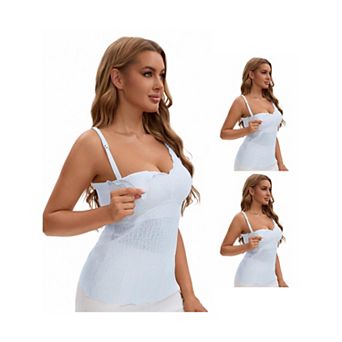 3 Packs Women's Lace Nursing Tanks with Adjustable Straps Breastfeeding V Neck Built-In Bra Cami