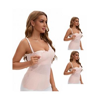 3 Packs Women's Lace Nursing Tanks with Adjustable Straps Breastfeeding V Neck Built-In Bra Cami