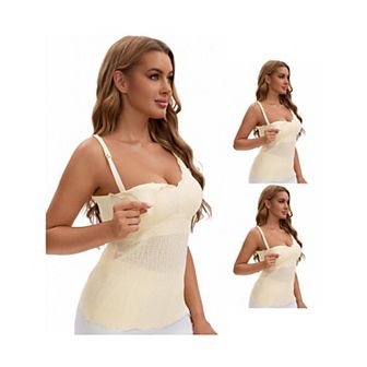 3 Packs Women's Lace Nursing Tanks with Adjustable Straps Breastfeeding V Neck Built-In Bra Cami