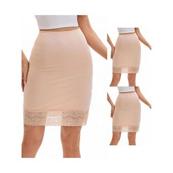 3 Packs Women's Lace Trim Anti-Static Slip Knee Length Half Slips Lightweight Underskirt