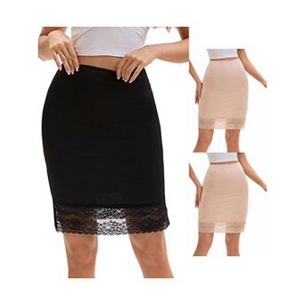 3 Packs Women's Lace Trim Anti-Static Slip Knee Length Half Slips Lightweight Underskirt
