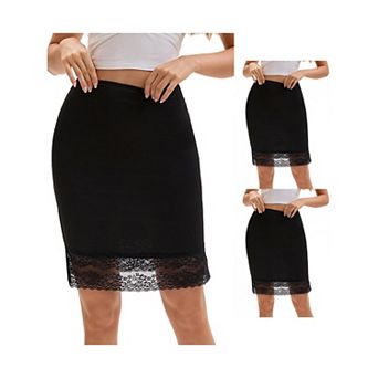 3 Packs Women's Lace Trim Anti-Static Slip Knee Length Half Slips Lightweight Underskirt
