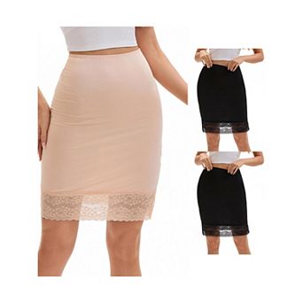 3 Packs Women's Lace Trim Anti-Static Slip Knee Length Half Slips Lightweight Underskirt