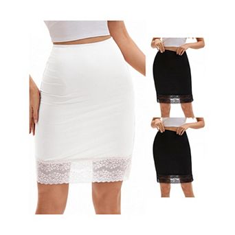 3 Packs Women's Lace Trim Anti-Static Slip Knee Length Half Slips Lightweight Underskirt