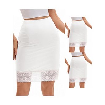 3 Packs Women's Lace Trim Anti-Static Slip Knee Length Half Slips Lightweight Underskirt