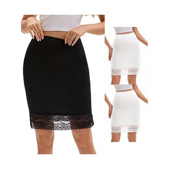 3 Packs Women's Lace Trim Anti-Static Slip Knee Length Half Slips Lightweight Underskirt