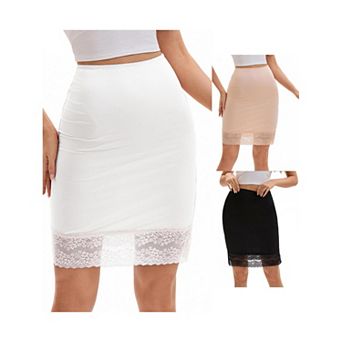 3 Packs Women's Lace Trim Anti-Static Slip Knee Length Half Slips Lightweight Underskirt