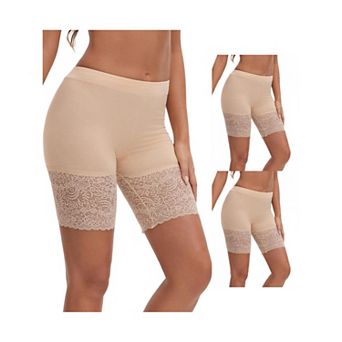 3 Packs Women's Wide Lace Trim Slip Shorts Lightweight Comfort Thigh Slimmers