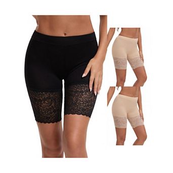 3 Packs Women's Wide Lace Trim Slip Shorts Lightweight Comfort Thigh Slimmers