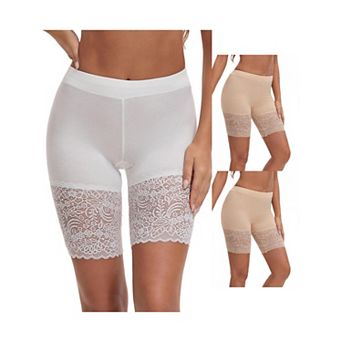 3 Packs Women's Wide Lace Trim Slip Shorts Lightweight Comfort Thigh Slimmers