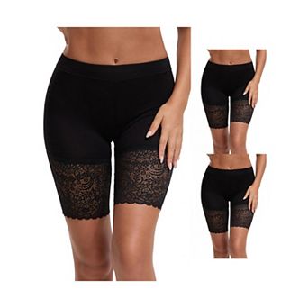 3 Packs Women's Wide Lace Trim Slip Shorts Lightweight Comfort Thigh Slimmers