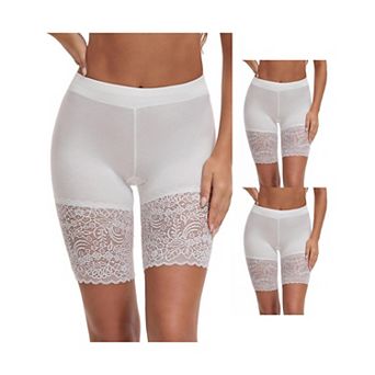 3 Packs Women's Wide Lace Trim Slip Shorts Lightweight Comfort Thigh Slimmers