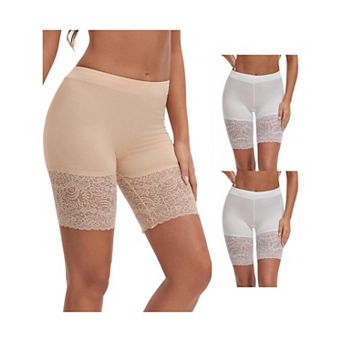 3 Packs Women's Wide Lace Trim Slip Shorts Lightweight Comfort Thigh Slimmers