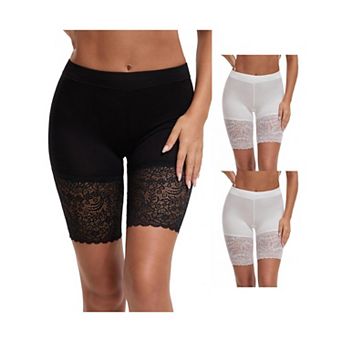 3 Packs Women's Wide Lace Trim Slip Shorts Lightweight Comfort Thigh Slimmers