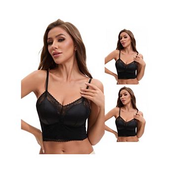 3 Packs Women's Lace Wave Trim Cami V-Neck Vest Spaghetti Strap Bulit in Bra Cropped Camisoles