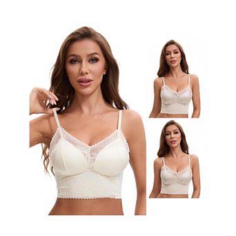 3 Packs Women's Lace Wave Trim Cami V-Neck Vest Spaghetti Strap Bulit in Bra Cropped Camisoles