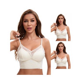 3 Packs Women's Lace Wave Trim Cami V-Neck Vest Spaghetti Strap Bulit in Bra Cropped Camisoles