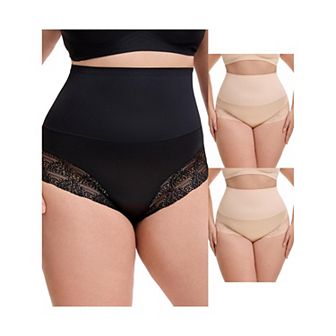 3 Packs Women's Lace Trimmed Briefs Underwear Tummy Control High Waisted Full Coverage Panties