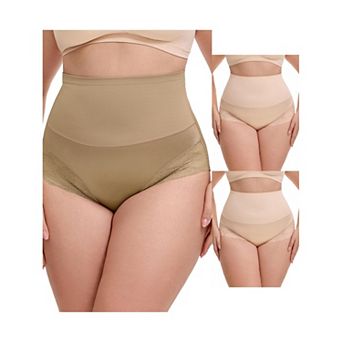 3 Packs Women's Lace Trimmed Briefs Underwear Tummy Control High Waisted Full Coverage Panties