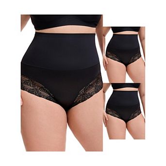 3 Packs Women's Lace Trimmed Briefs Underwear Tummy Control High Waisted Full Coverage Panties
