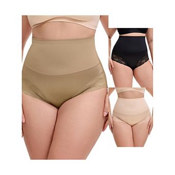 3 Packs Women's Lace Trimmed Briefs Underwear Tummy Control High Waisted Full Coverage Panties