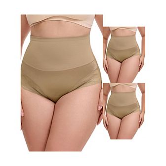 3 Packs Women's Lace Trimmed Briefs Underwear Tummy Control High Waisted Full Coverage Panties
