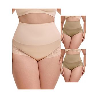 3 Packs Women's Lace Trimmed Briefs Underwear Tummy Control High Waisted Full Coverage Panties