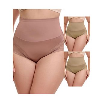 3 Packs Women's Lace Trimmed Briefs Underwear Tummy Control High Waisted Full Coverage Panties