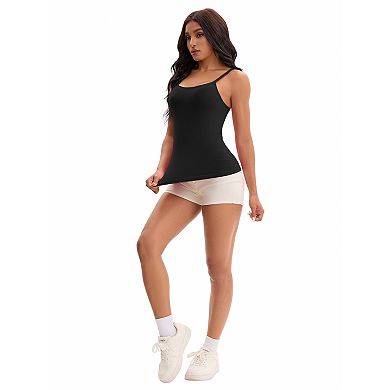 3 Packs Women's Spaghetti Straps Camisoles Built-In Bras Basic Breathable Sleeveless Undershirts