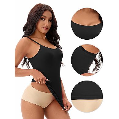 3 Packs Women's Spaghetti Straps Camisoles Built-In Bras Basic Breathable Sleeveless Undershirts