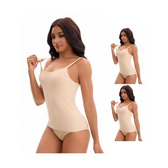 3 Packs Women's Spaghetti Straps Camisoles Built-In Bras Basic Breathable Sleeveless Undershirts