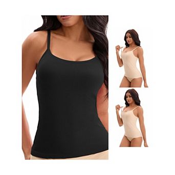 3 Packs Women's Spaghetti Straps Camisoles Built-In Bras Basic Breathable Sleeveless Undershirts