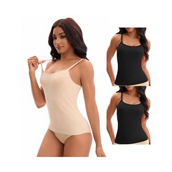 3 Packs Women's Spaghetti Straps Camisoles Built-In Bras Basic Breathable Sleeveless Undershirts