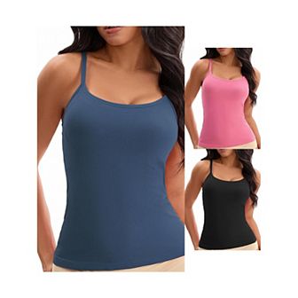 3 Packs Women's Spaghetti Straps Camisoles Built-In Bras Basic Breathable Sleeveless Undershirts